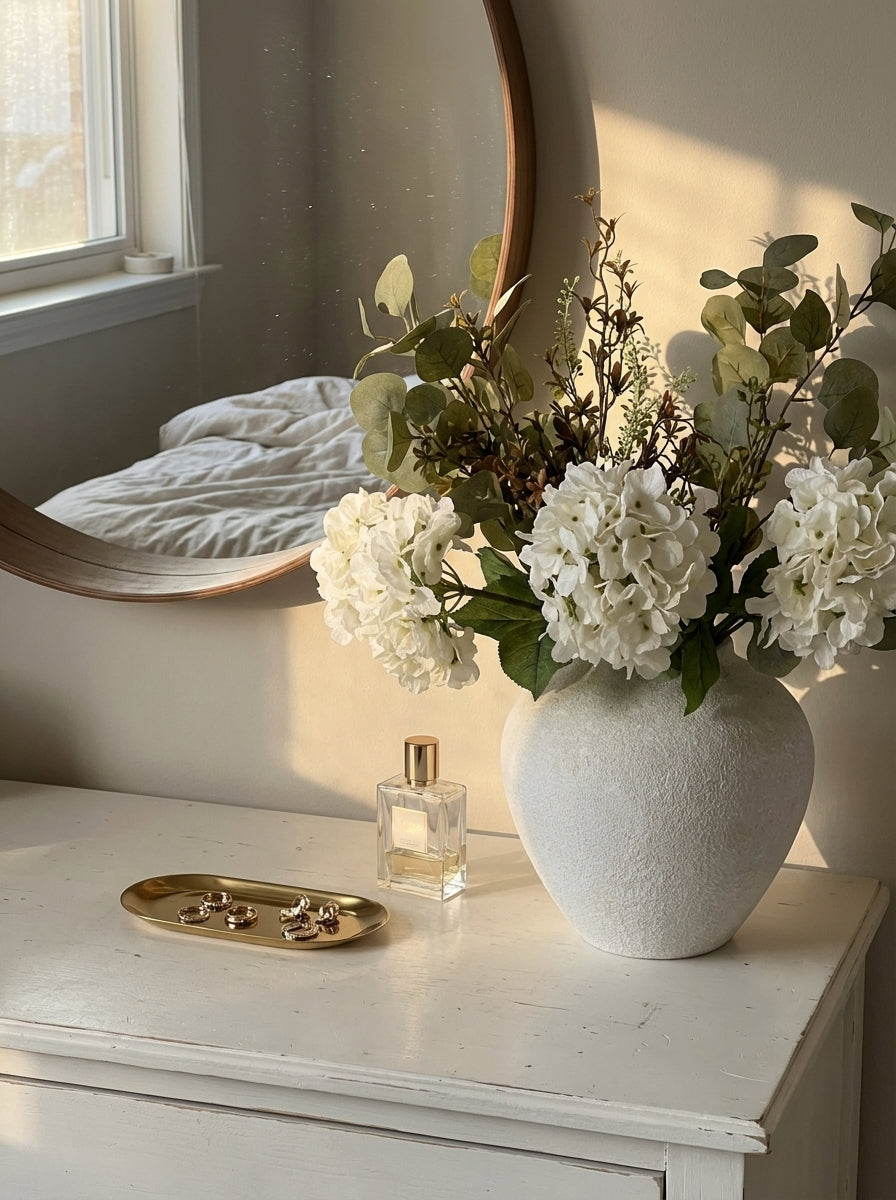 Faux Arrangement - Eucalyptus & White Hydrangea
