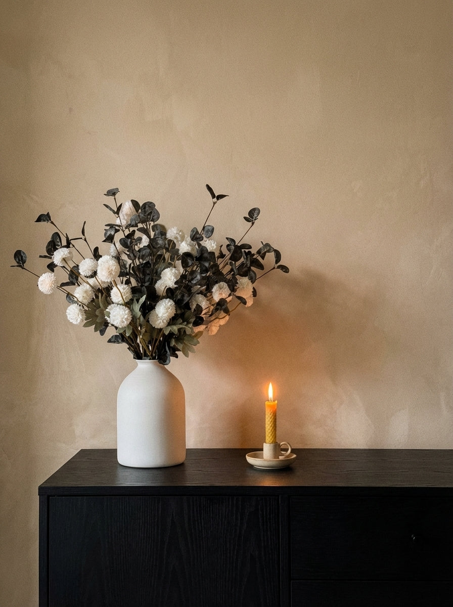 Faux Kiku and Eucalyptus Arrangement