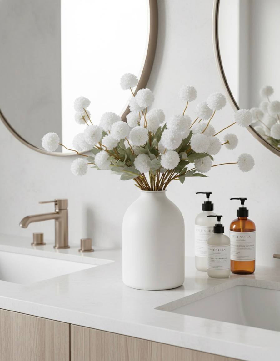 Faux Kiku Flower - White (10 stems/50 blooms)