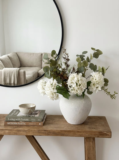 Faux Arrangement - Eucalyptus & White Hydrangea