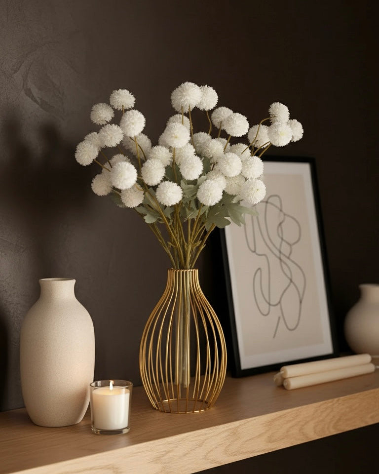 Faux Kiku Flower - White (10 stems/50 blooms)