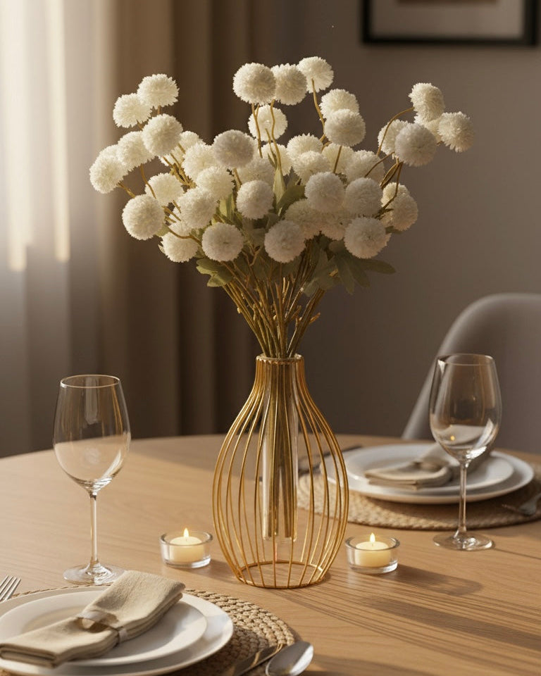 Faux Kiku Flower - White (10 stems/50 blooms)