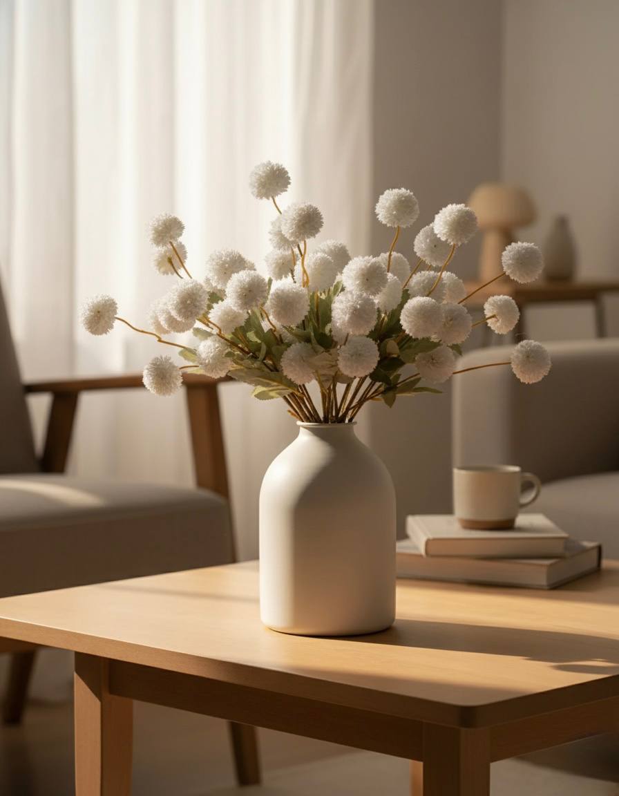 Faux Kiku Flower - White (10 stems/50 blooms)