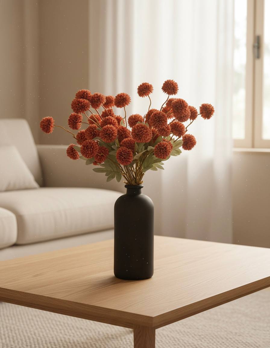 Faux Kiku Flower - Umber (10 stems/50 blooms)