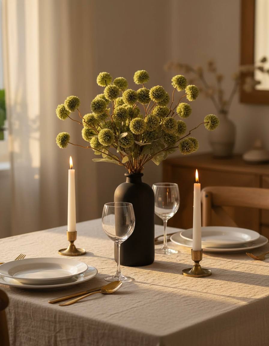 Faux Kiku Flower - Green (10 stems/50 blooms)